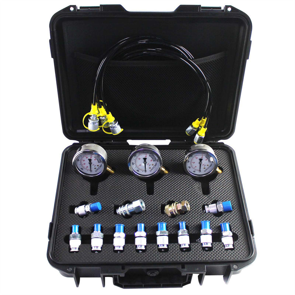 Hydraulic Pressure Test Kit 3 Gauges 25/40/60Mpa 12 Couplings for Excavators - Sinocmp