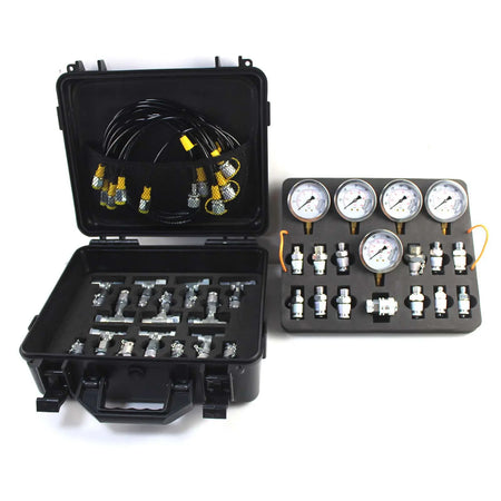 5 Gauges Double Layer Hydraulic Pressure Test Kit 13 Coupling 14 Tee Fittings Free Shipping