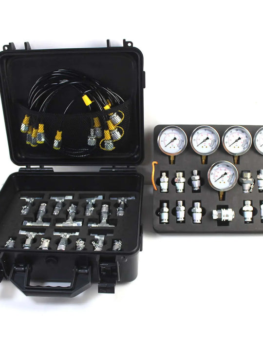 5 Gauges 5 Test Hoses 13 Couplings and 14 Tee Connectors Double Layer 1/10/25/40/60Mpa Hydraulic Pressure Test Kit for CAT Excavator 320D 336D