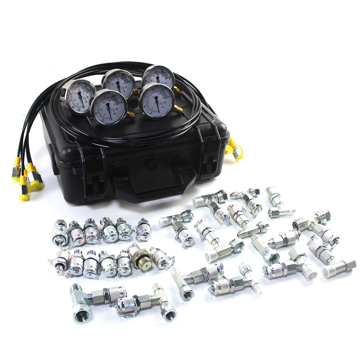 5 Gauges Double Layer Hydraulic Pressure Test Kit 13 Coupling 14 Tee Fittings Free Shipping