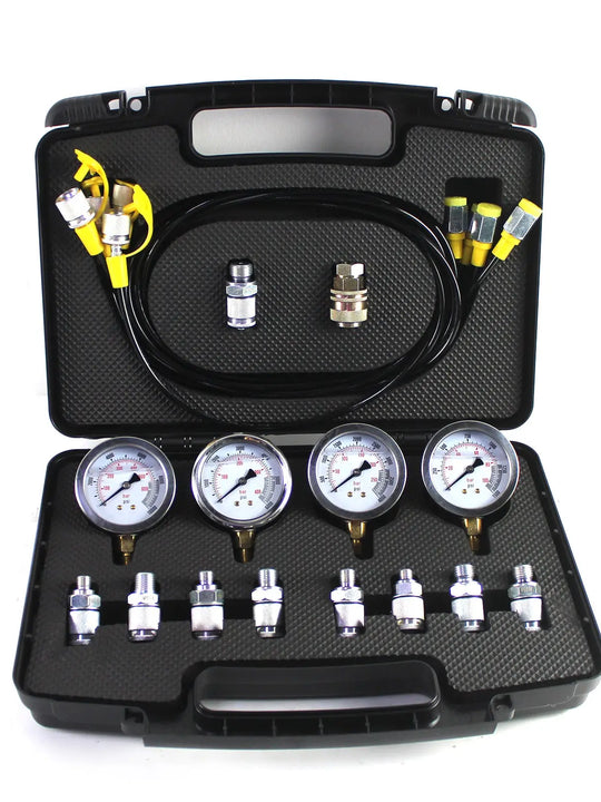 4 Gauges 10 Couplings 3 Roots 160cm Long Test Hoses 10/25/40/60Mpa Lightweight Black Plastic Box 3KG Hydraulic Pressure Test Kit