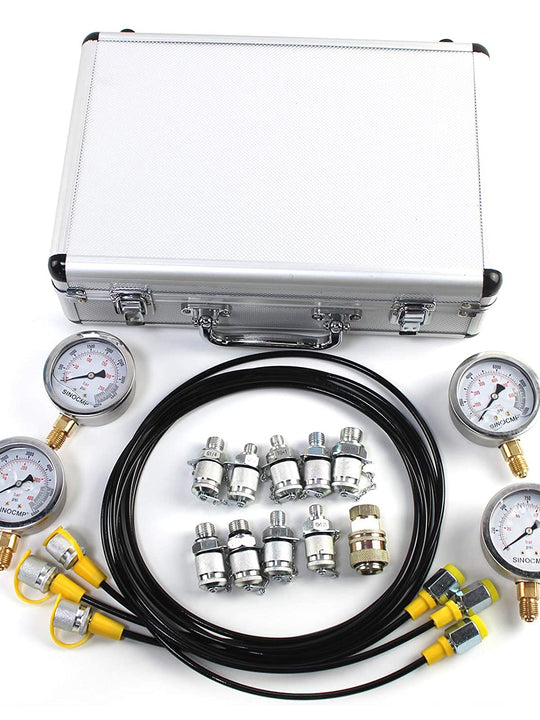 4 Gauges 3 Test Hoses 100/250/400/600 Bar 10 Couplings 1 Aluminum Case Hydraulic Pressure Test Kit for Construction Machinery